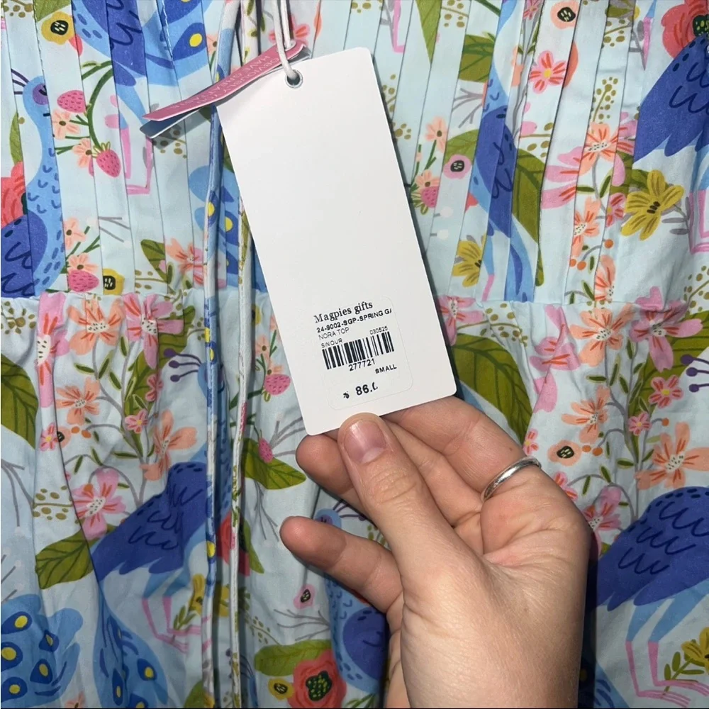 Sincerely Ours Womens Ruffled‎ Blouse Small Peacock Blue Print - Picture 4 of 6